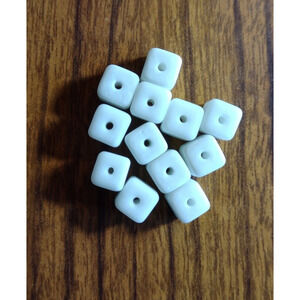 Lot Of 12 Czech 1960's Vintage Picasso Glass Cube Beads White Jewelry Crafts NOS